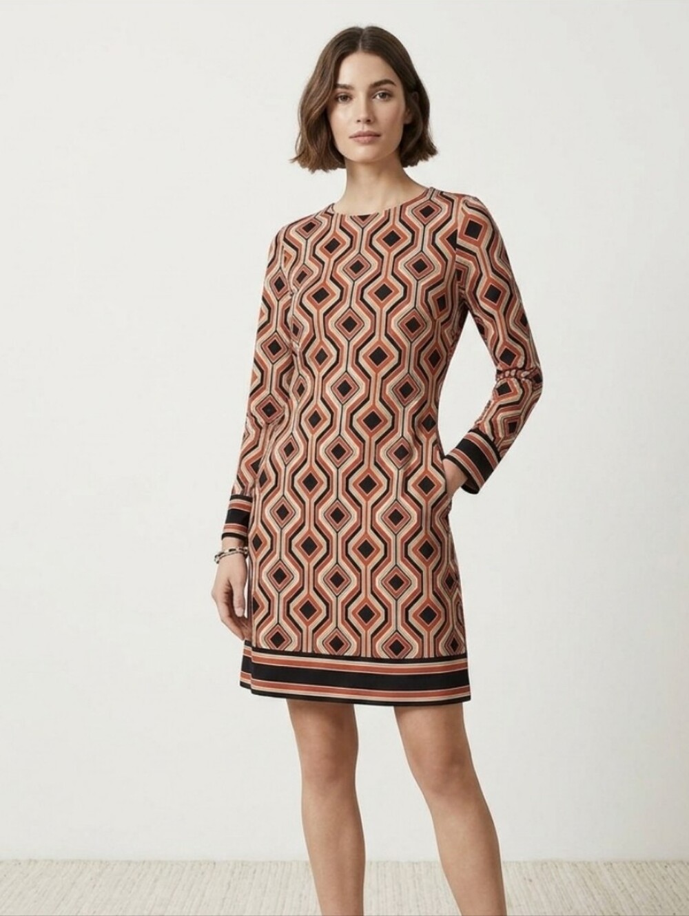 Michael Kors Long Sleeve Short Geometric Dresses